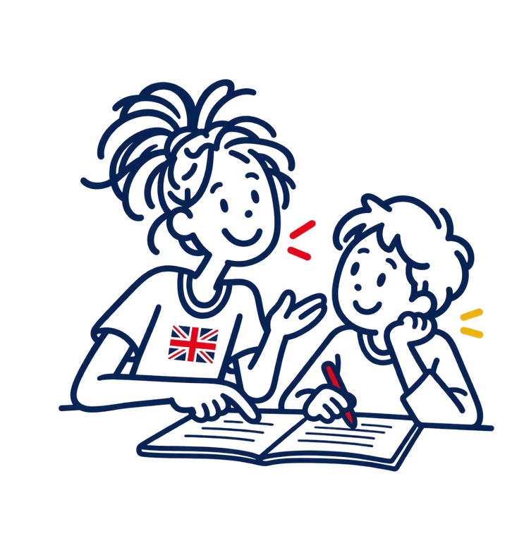 Ilustración de una profesora de Spanglish ayudando a un alumno con sus deberes